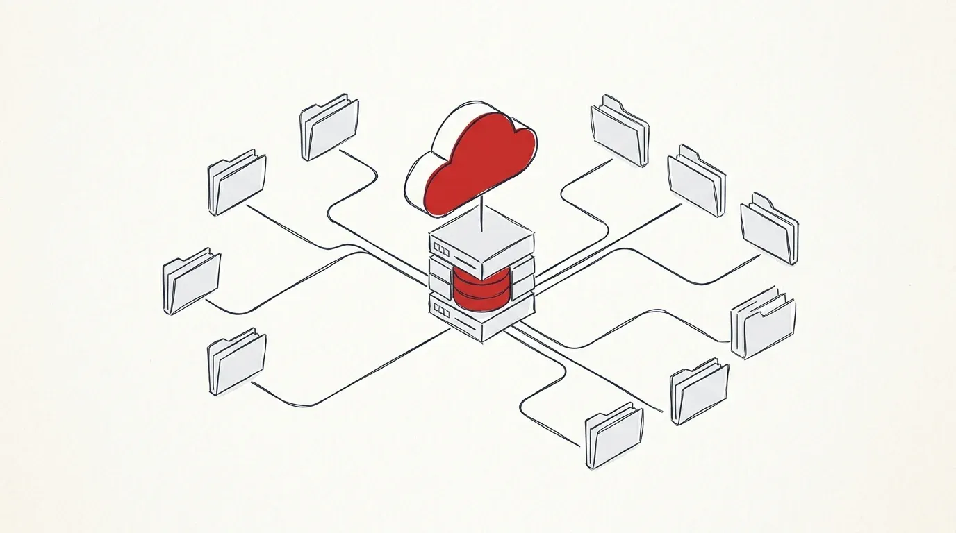 Illustration eines sicheren Datenflusses zwischen einer Cloud und Ordnern