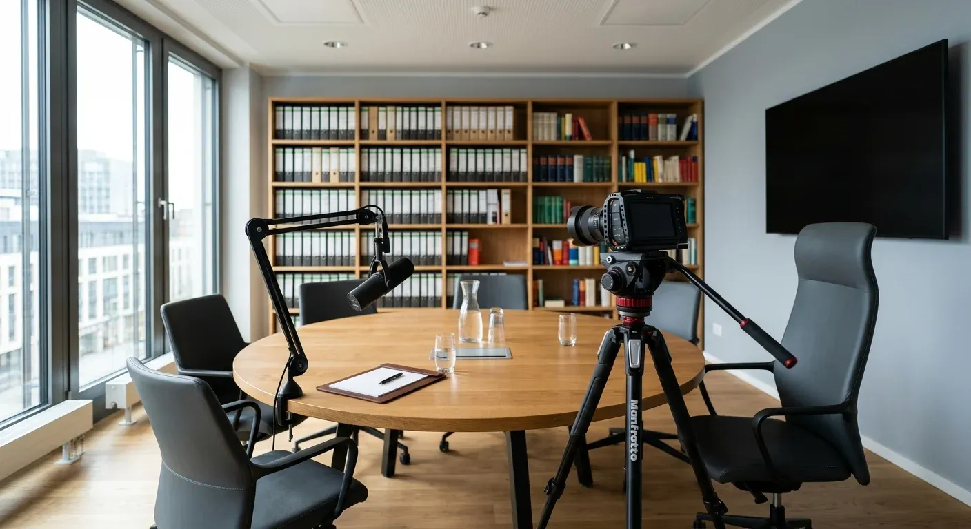 Professionelles Technik-Setup für eine digitale Mandantenveranstaltung in einer Kanzlei