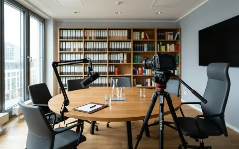 Professionelles Technik-Setup für eine digitale Mandantenveranstaltung in einer Kanzlei